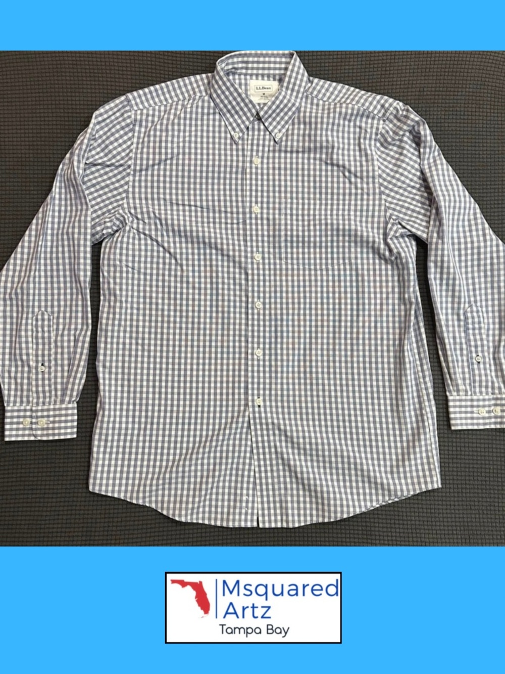 L.L. Bean Button Down Shirt Mens Medium Blue White Check Cotton Long Sleeve